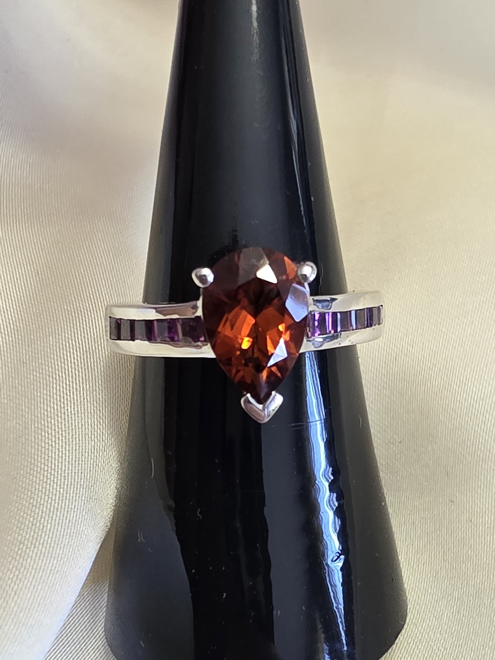 Red Citrine, Orissa Rhodolite Garnet Platinum Over Sterling Silver Ring